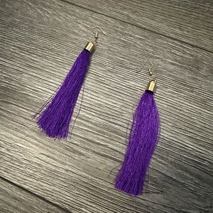 Long fringe tassel earrings  purple